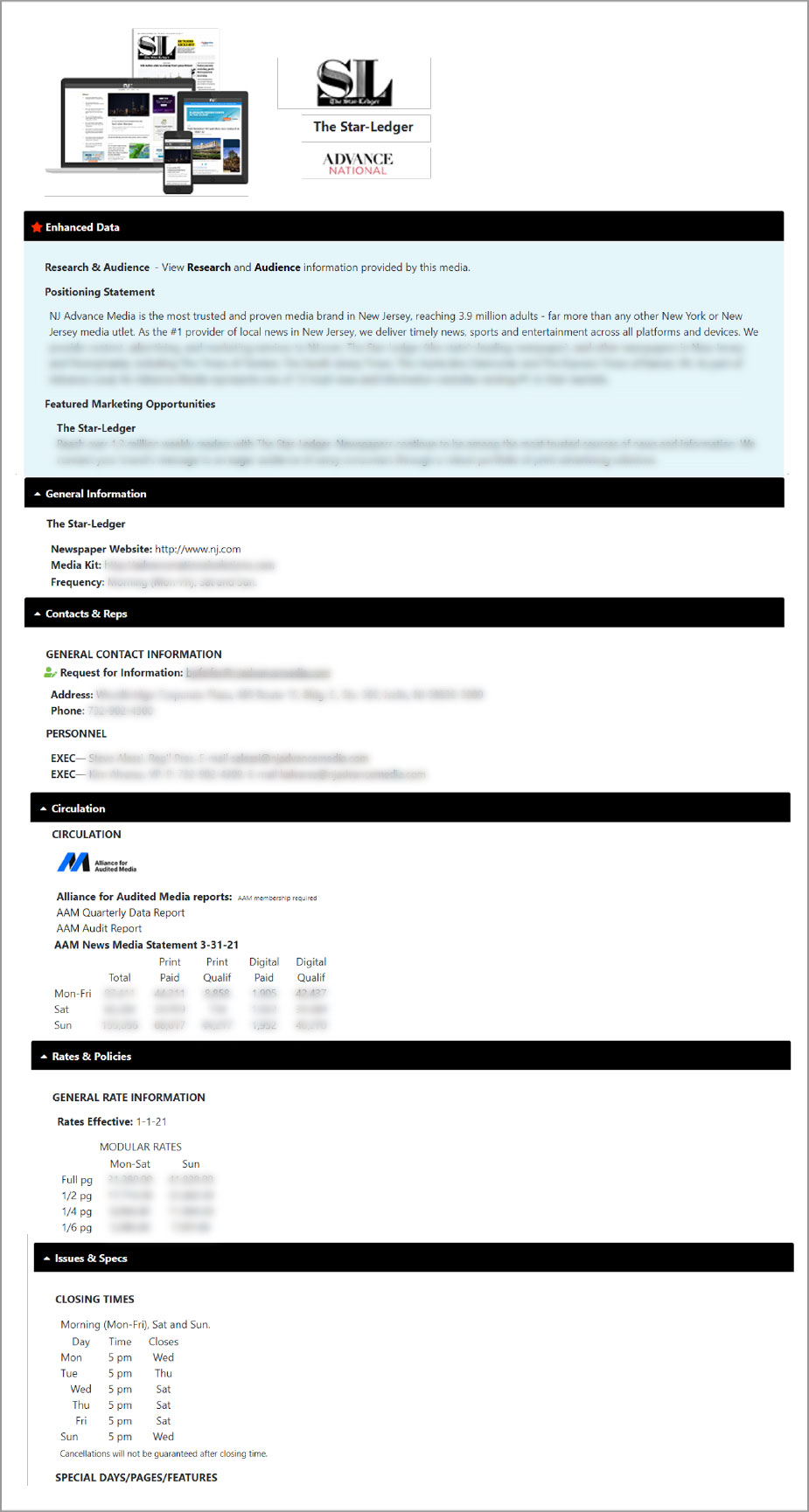 StarLedger Image of the Star Ledger information with the specifics blurred out