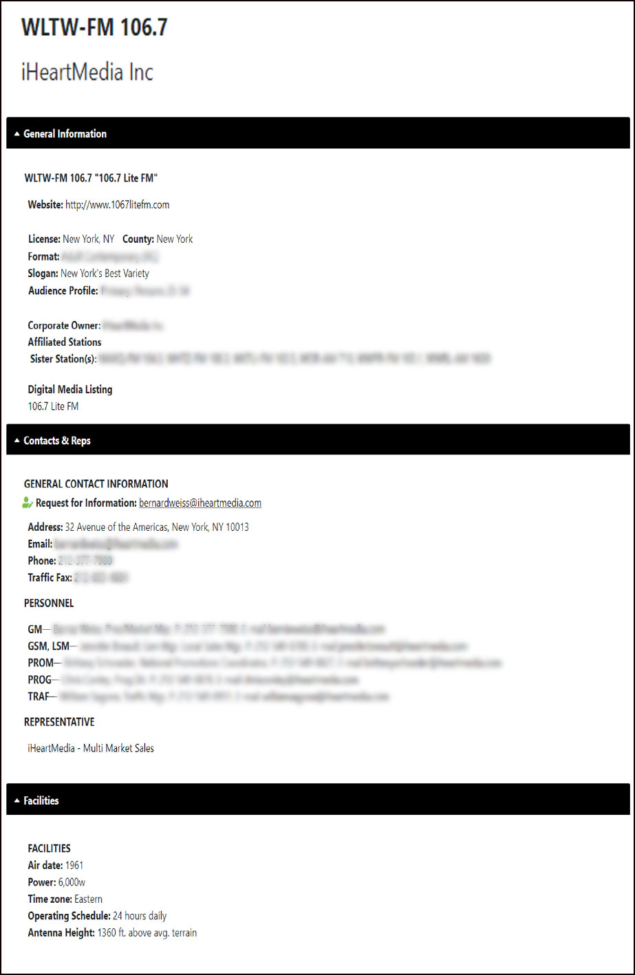 radio Radio Page info with some information blurred out