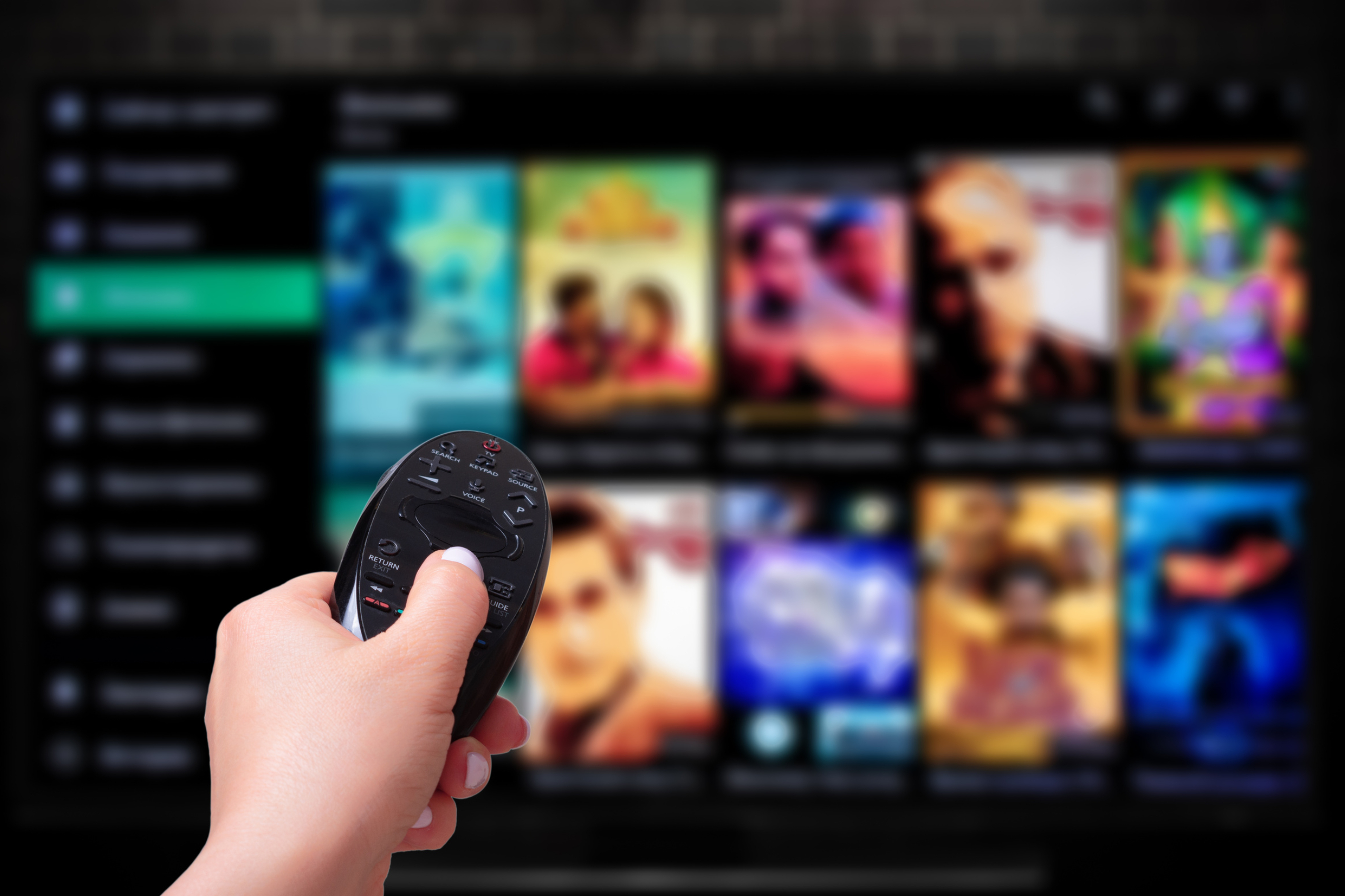 A television screen showing viewing options for streaming tv shows.